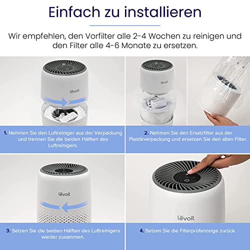 LEVOIT Luftreiniger Allergiker mit Aromatherapie, HEPA Luftfilter gegen Schimmel, Staub und Tierhaare bis zu 0,3 µm für Schlafzimmer, 7 Watt Energiesparend, 3 Geschwindigkeiten, 25dB, Weiß