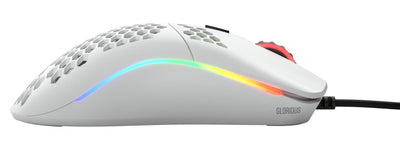 Glorious Gaming Model O- (Minus) Compact Wired Gaming Mouse – Im superleichten Wabendesign mit 58 g, RGB-Beleuchtung, Pixart 3360 Sensor, Omron-Schalter, beidhändig – Mattweiß