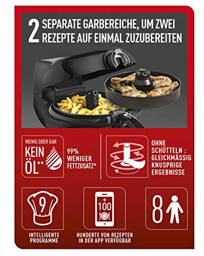 Tefal YV9708 ActiFry Genius XL 2in1 Heißluftfritteuse mit Rührarm | Testsieger | 1,7 kg für 8 Personen | 9 automatische Menüs | 2 Speisen gleichzeitig | gesunde Friteuse ohne Öl, Schwarz