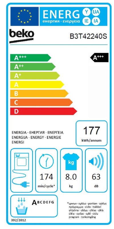 Beko B3T42240S b300 Wärmepumpentrockner, 8 kg, allergikergeeignet, Hygiene Trocknen & Hygiene Auffrischen, SteamCure - Dampffunktion, 14 Programme, Weiß