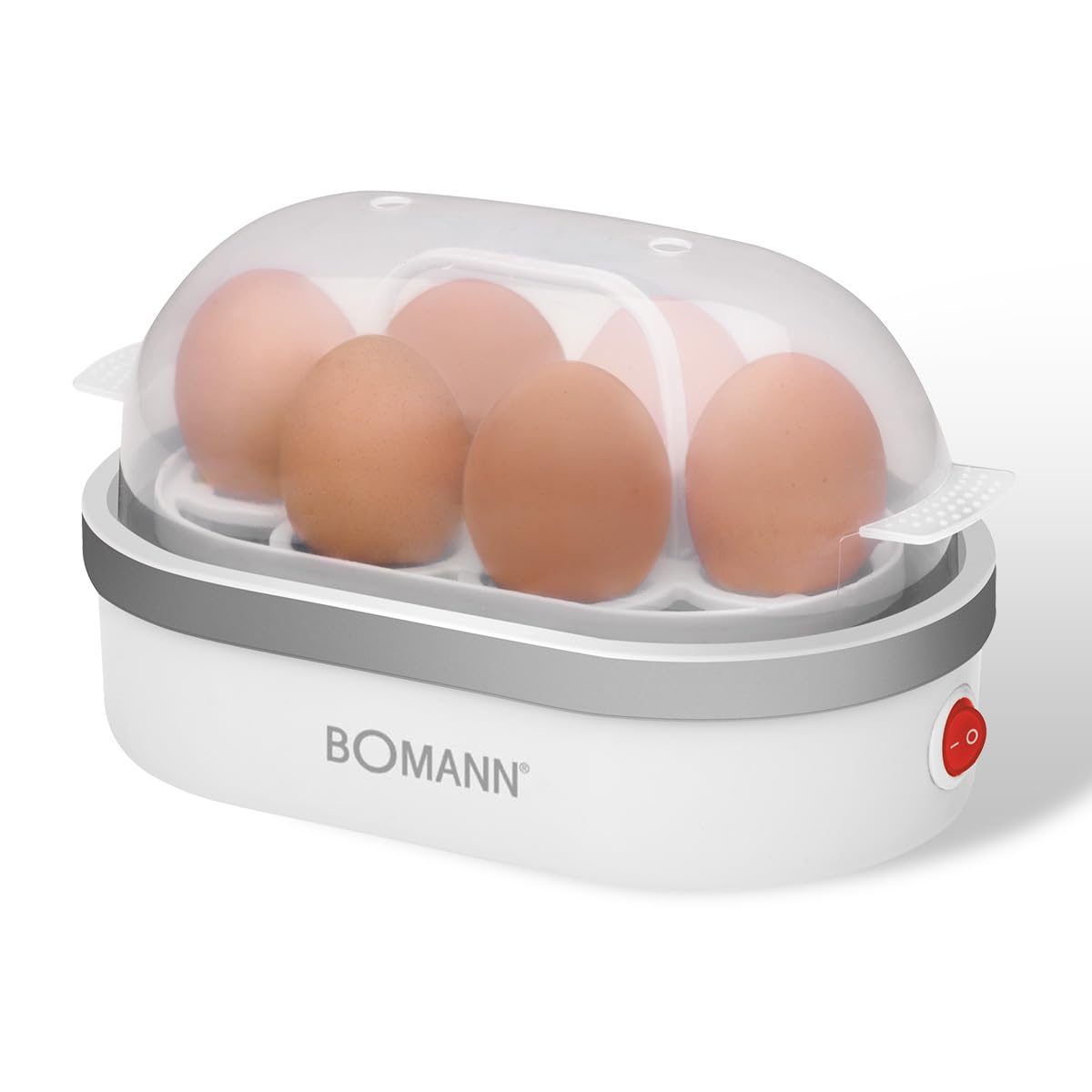 Bomann® Eierkocher für bis zu 6 Eier | Egg Cooker mit antihaftbeschichteter Heizschale | Egg Boiler mit Summer | elektrischer Eierkocher inkl. Eihalter & Messerbecher mit Eipicker | EK 5022 CB