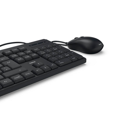 Hama Tastatur Maus Set CKM-200 (USB Tastatur, USB Maus, ergonomisches Tippgefühl, leise Tasten, Kabel abnehmbar, deutsches QWERTZ-Layout, Maus mit dpi Schalter, Multimedia Tasten) schwarz