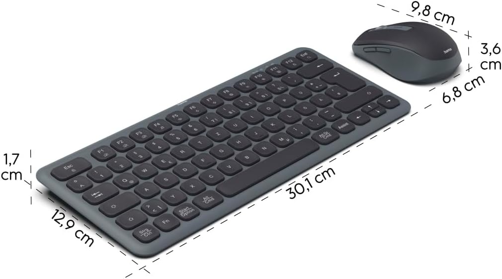 Hama Tastatur Maus Set kabellos (Multi Device Tastatur und Maus mit Bluetooth/Funk für PC, Smartphone, Tablet, klein, mit Batterien, leise Scissortasten, Multimedia Tasten, deutsches QWERTZ-Layout)