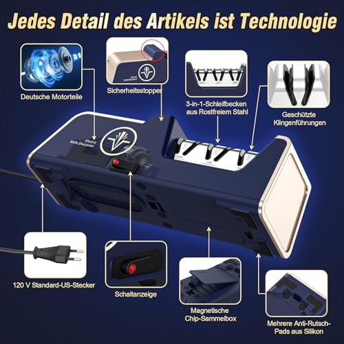 Fallinsexy Professioneller elektrischer Messerschärfer mit 100% Diamant-Schleifmitteln und Präzisionswinkelführungen für die Arbeit mit geraden Kanten und Keramikmessern in der Küche. Sharp