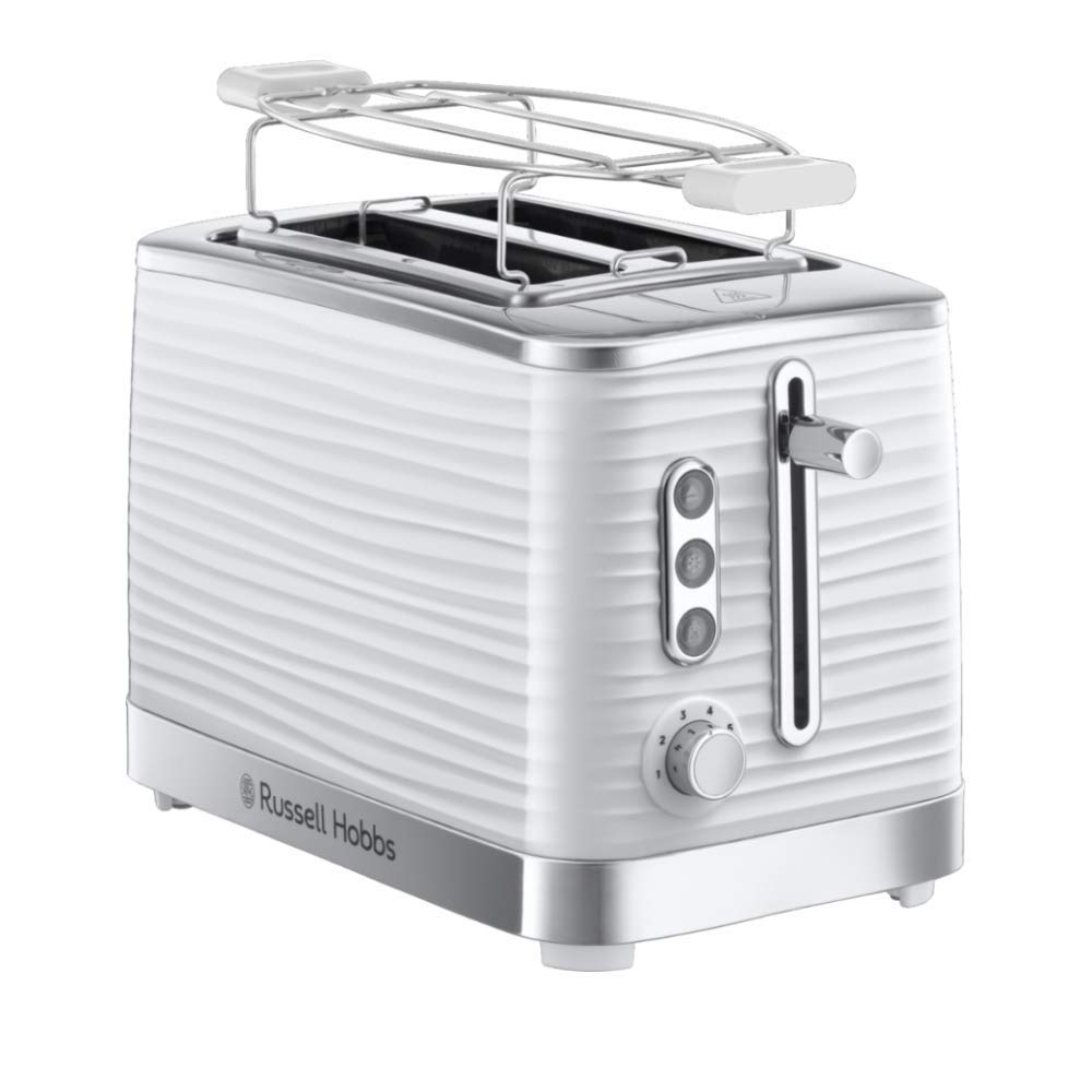 Grille-pain Russell Hobbs [pour 2 tranches] Inspire Blanc avec structure brillante de haute qualité (fentes de toast extra larges, y compris grille à pain, 6 niveaux de brunissage + fonction décongélation et réchauffage) 24370-56