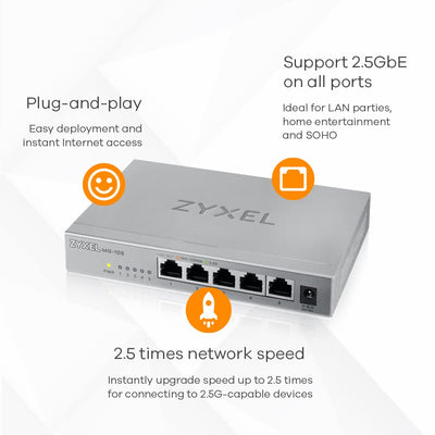 Zyxel 2,5G Multi-Gigabit Unmanaged Switch mit fünf Ports für Home Entertainment oder SOHO-Netzwerke [MG-105]