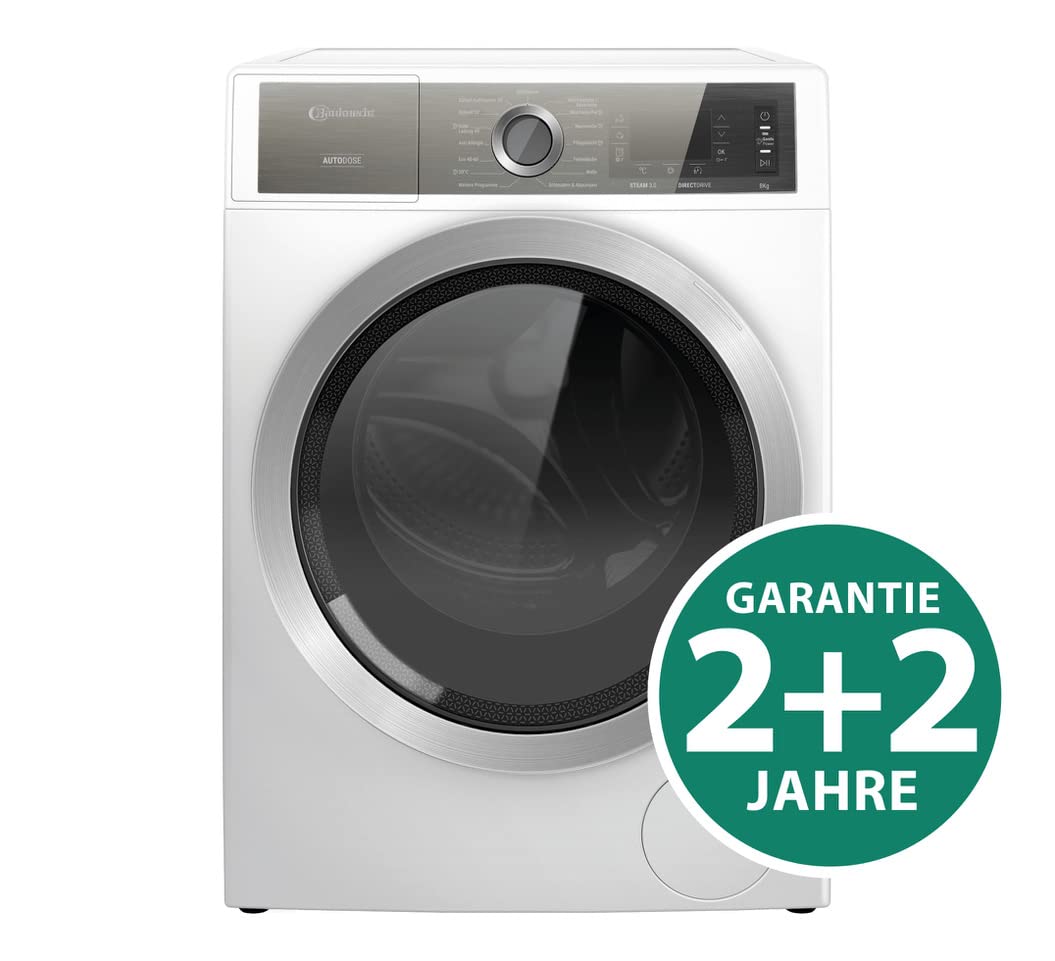 Bauknecht B8 W846WB DE Waschmaschine Frontlader/A/8kg/GentlePower-Technologie/AutoDose /kraftvolle Fleckenentfernung /Steam Hygiene Option/Direct Drive-Motor/Startzeitvorwahl /Kindersicherung, Weiß