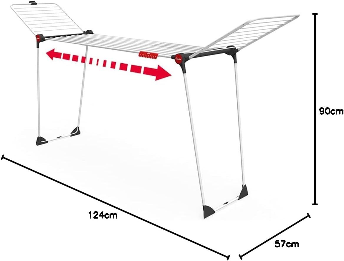 Vileda Infinity Flex Wäscheständer XXL ausziehbar, bis zu 2m ausziehbares Mittelteil, 30m Trockenleinenlänge, hohe Flügel mit XXL-Leinen, Eco-Verpackung
