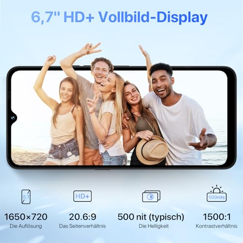 UMIDIGI A15T NFC Smartphone (2024),16+128GB,MTK Helio G95 Prozessor,Dreifache Kamera 64+8+2MP, Frontkamera 16MP,Android 13 Simlockfreie Handy,5000mAh,6,7’HD+,4G Dual-SIM/Face ID/GPS/OTG-Schwarz