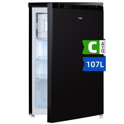 CHIQ CTT107BC Kühlschrank Klein 107 Liter, Höhe 84cm, Tiefe 55cm, Platzbedarf nur 0,3 ㎡, Mikro-Gefrierfach, Vario Box, 7 Temperaturregelstufen, geräuscharm, 87 kWh/Jahr, Schwarz