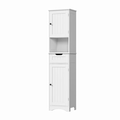 Bealife Hochschrank Badezimmer, 170x40x30cm Badschrank mit verstellbaren Regalen, Badezimmerschrank mit offenem Fach, Schublade und Türen für Badezimmer, Wohnzimmer, Schlafzimmer - Weiß