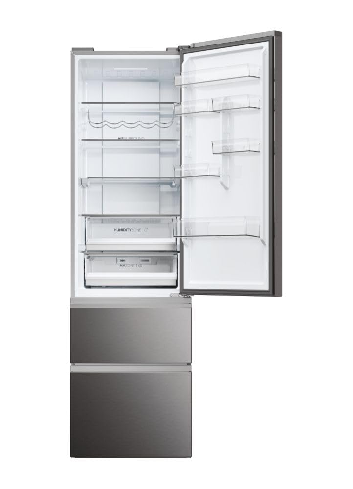 Haier 3D 60 SERIE 5 HTW5620CNMP Kühl-Gefrierkombination/Total No Frost/Smart hON-App/HumidityZone/XXL Nutzinhalt/Leise nur 35 db(A) / Dark Inox