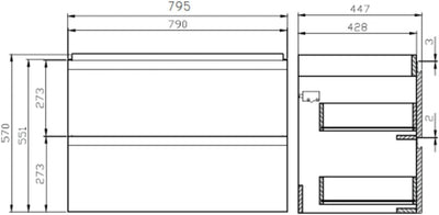 VBChome Badmöbel 80 cm Weiß Hängeschrank Wandschrank Waschbecken mit Unterschrank Keramik Waschtisch 2-Schubladen gefräste Griffe Moduo Modern Elegant