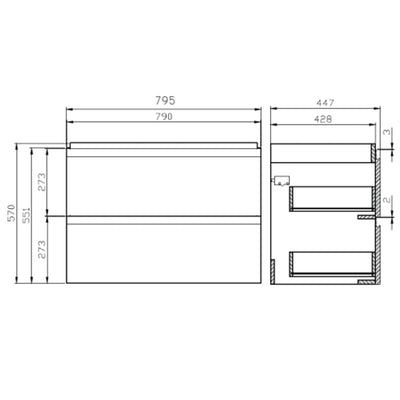 VBChome Badmöbel 80 cm Weiß Hängeschrank Wandschrank Waschbecken mit Unterschrank Keramik Waschtisch 2-Schubladen gefräste Griffe Moduo Modern Elegant