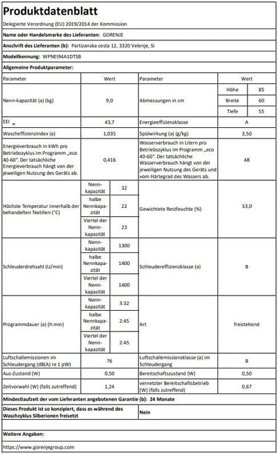 Gorenje WPNEI94A1DTSB Waschmaschine mit Dampffunktion/ConnectLife / 9Kg / 1400 U/min / 15 Programme/Totaler AquaStop/Wave Active Trommel/ExtraHygiene/PowerWash/Schnell Waschgang/EEK: A-10%