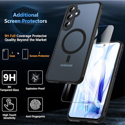 BESINPO Magnetisch Für Samsung Galaxy A55 5G Hülle mit Panzerglas Glas, Militärschutz Handyhülle A55 5G Stoßfest Robust Dünn Schutzfolie Schutzhülle Case Cover für Samsung A55(Schwarz)