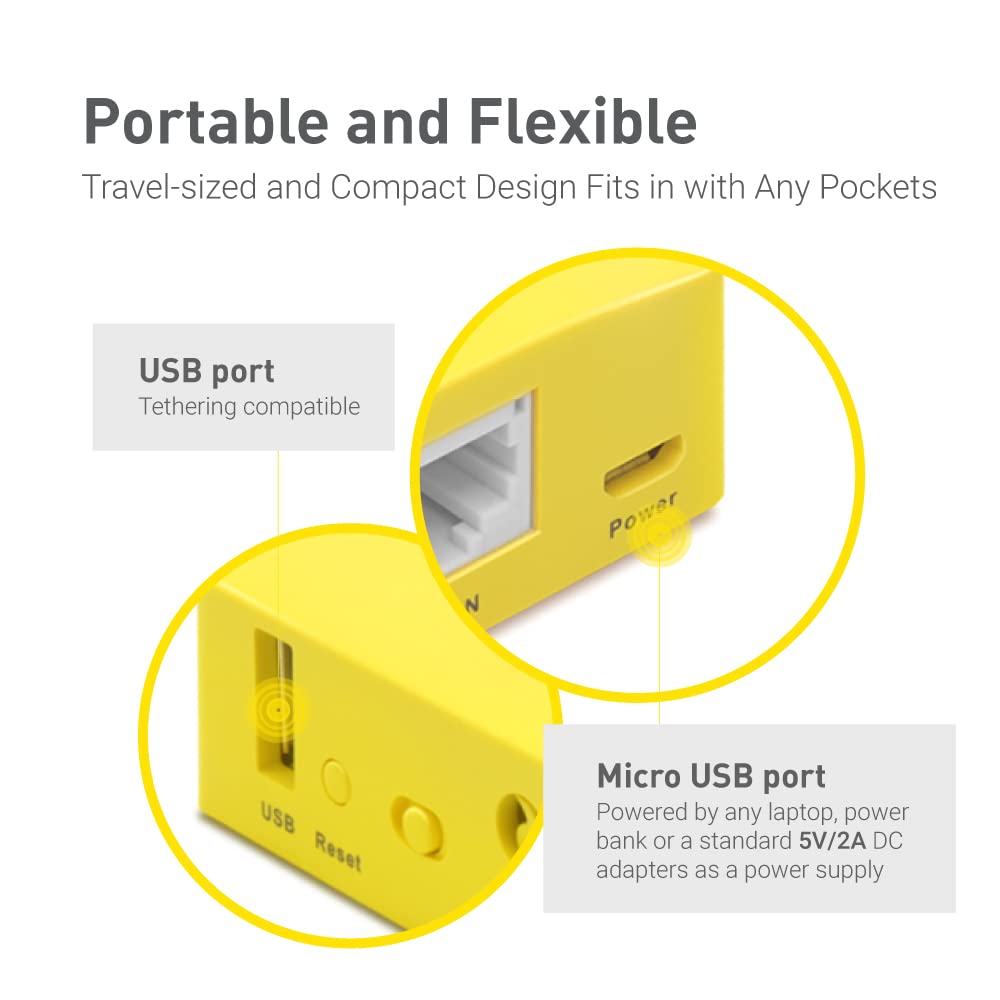 GL.iNet GL-MT300N-V2 (Mango) Tragbarer Mini-Reise-Wireless-Pocket-VPN-WLAN-Router – Access Point/Extender/WDS | OpenWrt | 2 x Ethernet-Ports | OpenVPN/Wireguard VPN | USB 2.0 | 128 MB RAM