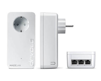 devolo Magic 2 LAN triple Starter Kit, LAN Powerline Adapter, bis zu 2.400 Mbit/s, 3x Gigabit LAN Anschluss, ideal für Gaming, dLAN 2.0, weiß