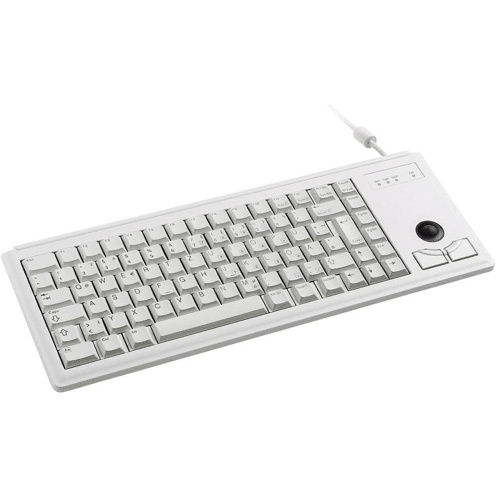 CHERRY G84-4400, Kompakte Tastatur mit Trackball, Deutsches Layout (QWERTZ), Kabelgebunden (PS/2-Anschluss), 2 Maustasten, Mechanische CHERRY ML Switches, Grau