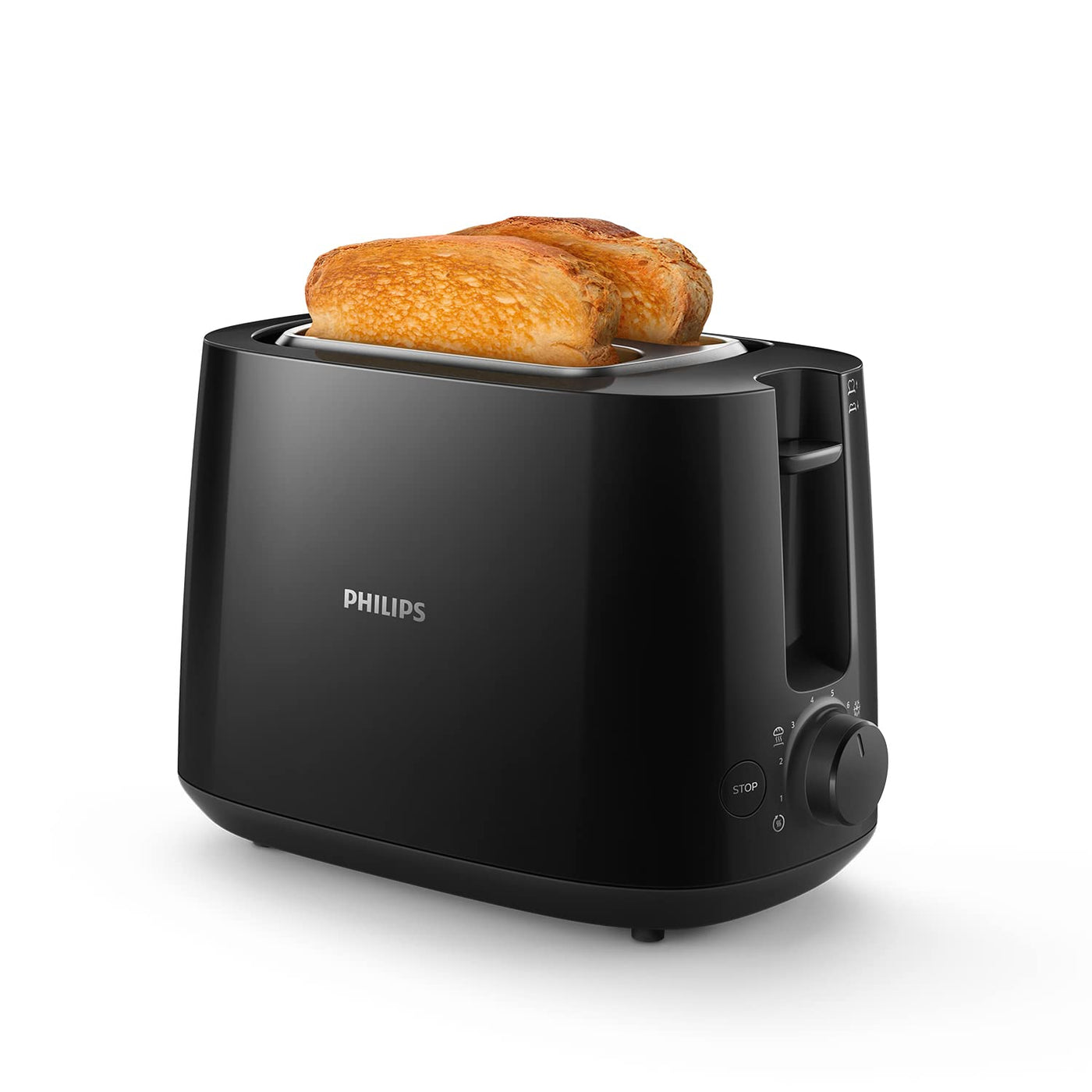 Philips Toaster – 2 Toastschlitze, 8 Stufen, Brötchenaufsatz, Auftaufunktion, Liftfunktion, Abschaltautomatik, schwarz (HD2581/90)