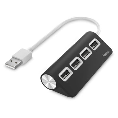 Hama USB Hub 4 Ports (High-Speed Datenübertragung, 4x USB-A für Maus, USB-Stick, USB-Dongle, externe HDD, SSD, usw. Multiport Adapter, USB Adapter 4in1 für Büro, Homeoffice und unterwegs) schwarz