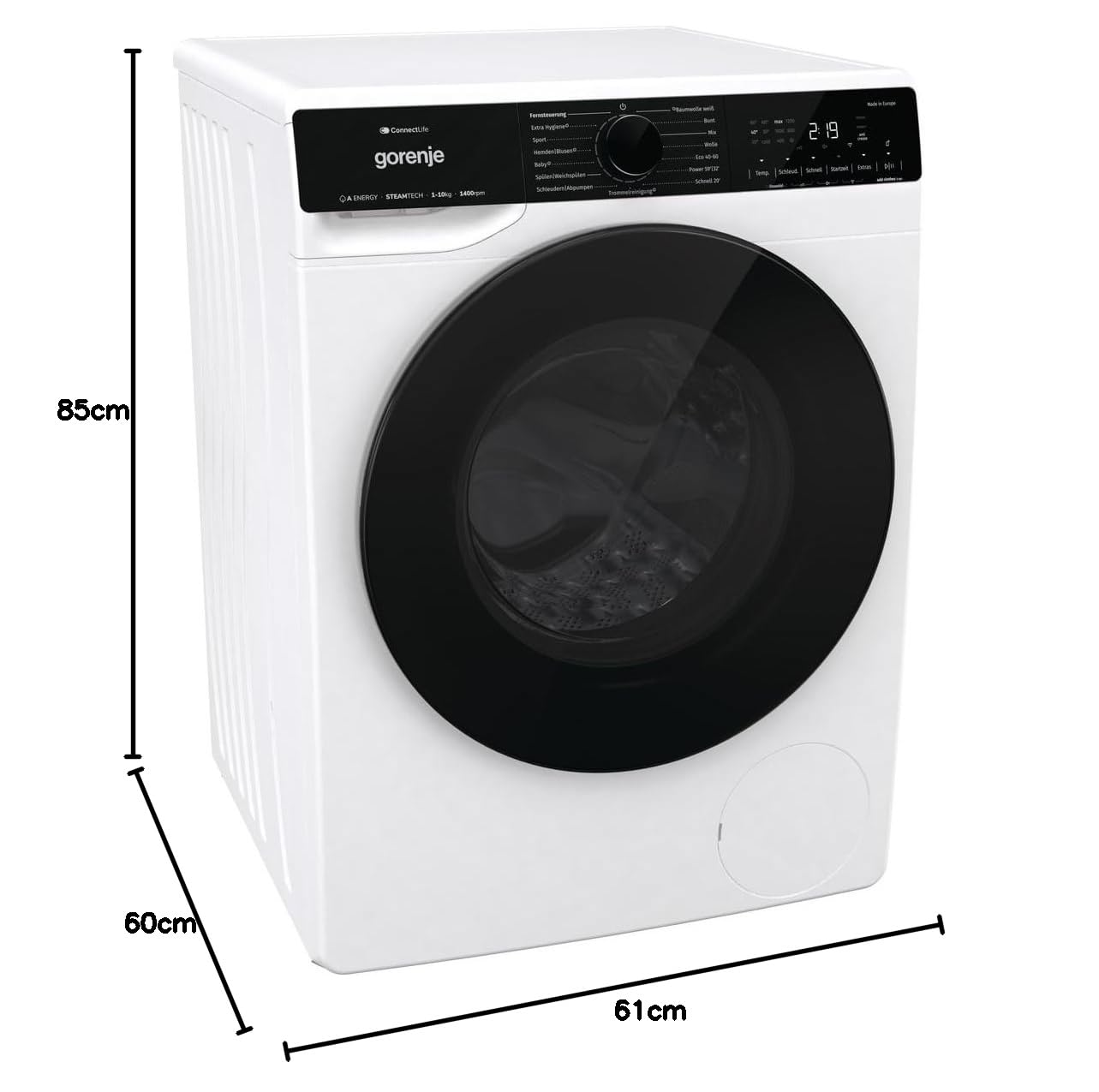 Gorenje WPNA 14 ATSWIFI3 Waschmaschine, 10kg, WiFi, EEK A, Made in Europe, Inverter PowerDrive Motor, 1400 U/min, 15 Programme, AquaStop, SteamTech, Schnellprogramm, weiß