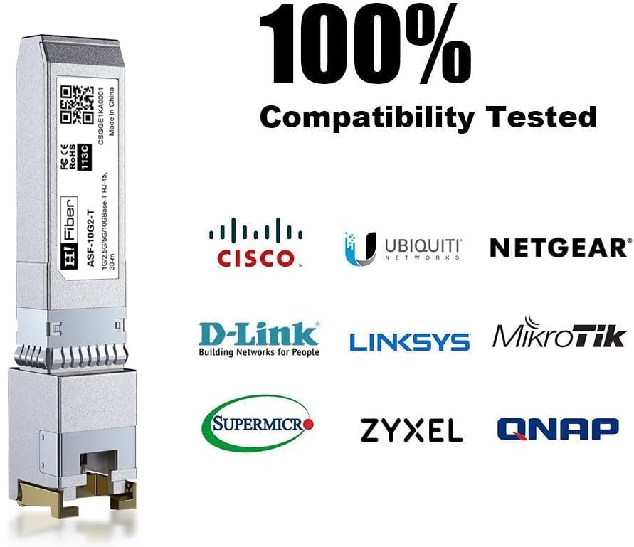 10GBASE-T SFP+ Transceiver 30 meters, SFP+ zu RJ45, 10G SFP+ zu Ethernet Modul Kompatibel mit Cisco SFP-10G-T-S, MA-SFP-10GB-T, Ubiquiti UniFi UF-RJ45-10G, Mikrotik S+RJ10, Netgear AXM765...