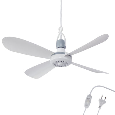 Bestlivings Mobiler Deckenventilator mit Stecker und Schalter, 220V-240V / 5 Watt, Ø40 cm Portabler Decken - Ventilator mit Aufhänger, Energiesparend (Weiß)