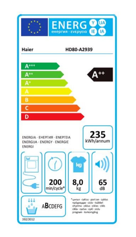 Haier I-PRO SERIE 3 HD80-A2939 Wärmepumpentrockner / 8 kg/A++ / Inverter-Motor / 3 Trockenstufen wählbar/Edelstahltrommel/I-Refresh Dampfprogramm