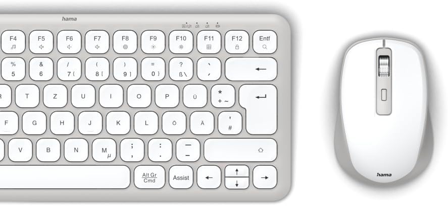 Hama Tastatur Maus Set kabellos (Multi Device Tastatur und Maus mit Bluetooth/Funk für PC, Smartphone, Tablet, klein, mit Batterien, leise Scissortasten, Multimedia Tasten, deutsches QWERTZ-Layout)