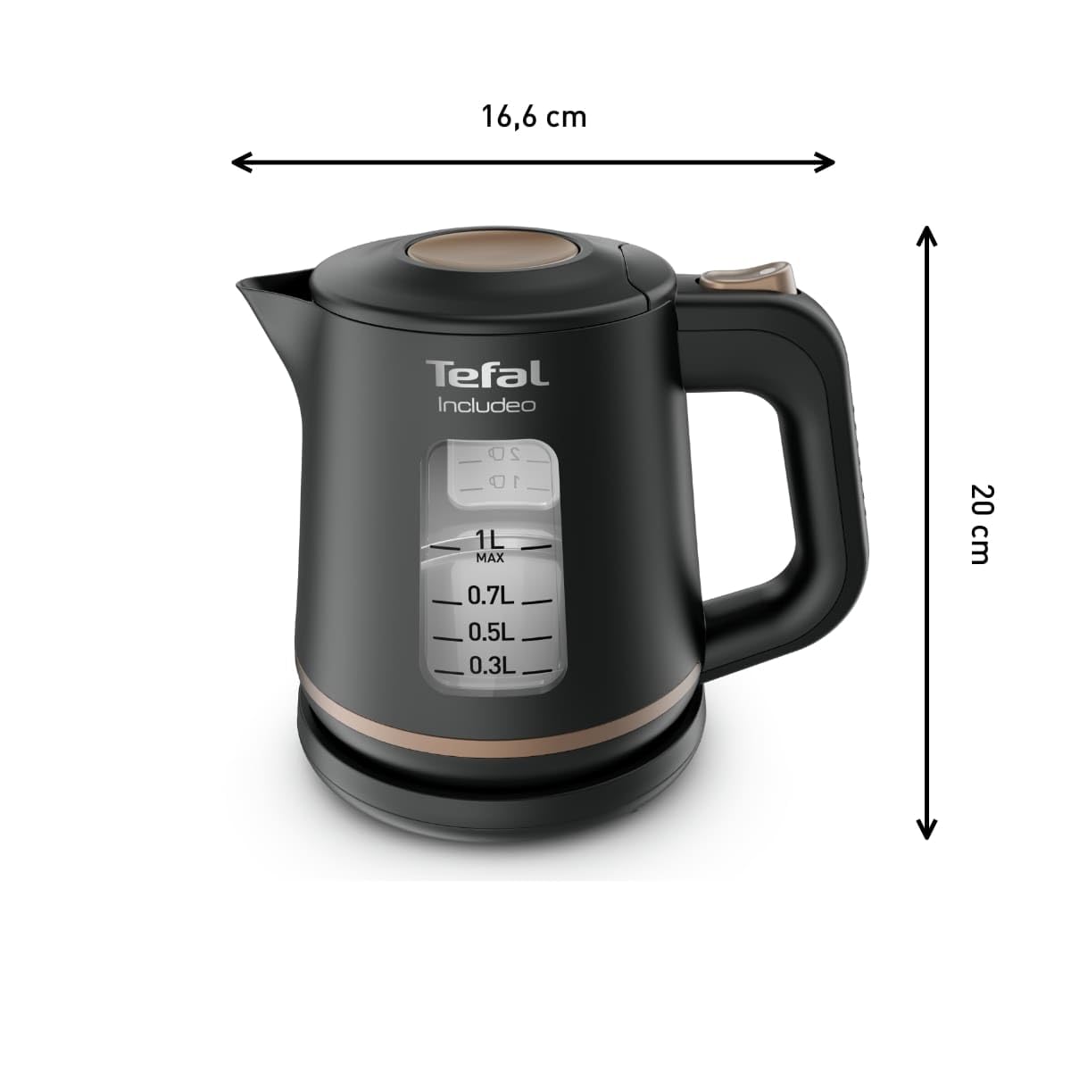 Tefal KI5338 Includeo Wasserkocher | Fassungsvermögen 1 L | Anti-Rutsch-Griff | einfach abzulesende Wasserstandsanzeige | 360°-Drehsockel | herausnehmbarer Filter | 2400 W | 23.3 x 16.6 x 20 cm