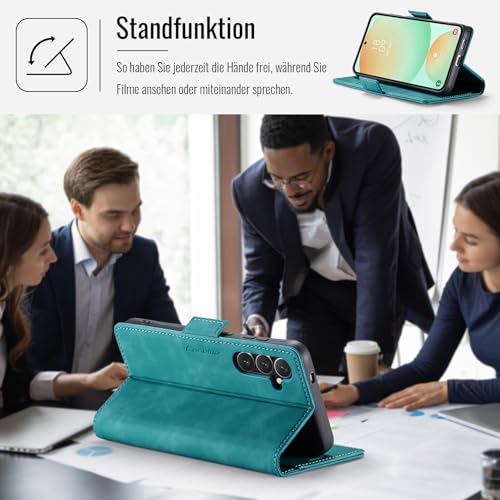 XYGLOW Handyhülle für Samsung Galaxy S24 FE Hülle Klappbar Premium PU Lederhülle Klapphülle【RFID Schutz】 Kartenfach Standfunktion Schutzhülle für Samsung S24 FE 5G Flip Case Wallet Tasche Cover,Grün