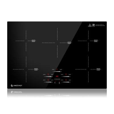 AMZCHEF Induktionskochfeld 80cm, Einbau Induktionskochplatte 5 Zonen mit Booster und 9 Stufen, Pausenfunktion, Warmhalten, Slider-Steuerung, Timer, Sicherheitsschloss, 9500W