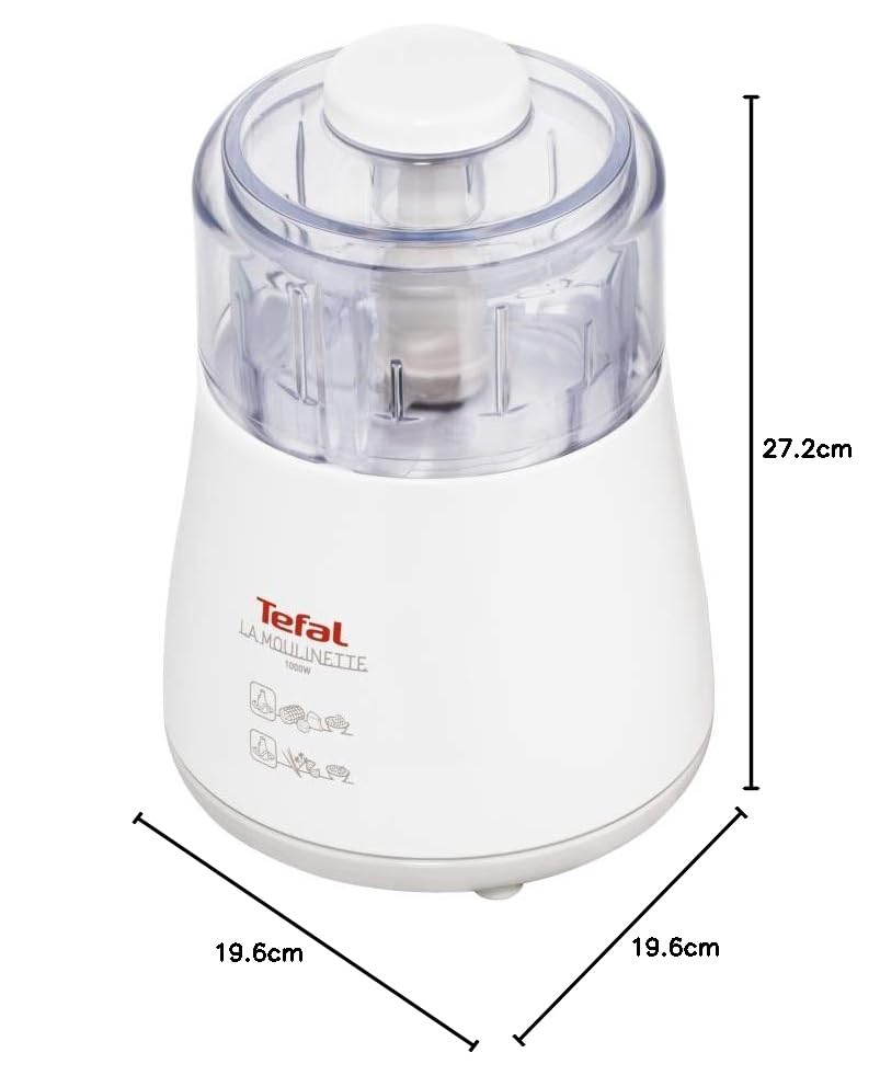 Tefal La Moulinette, Elektrischer Zerkleinerer, 1000 Watt, 500 ml, Kabelverstaufach, 4 Funktionen: Zerkleinern, Mixen, Mischen, Mahlen, DPA130, Weiß