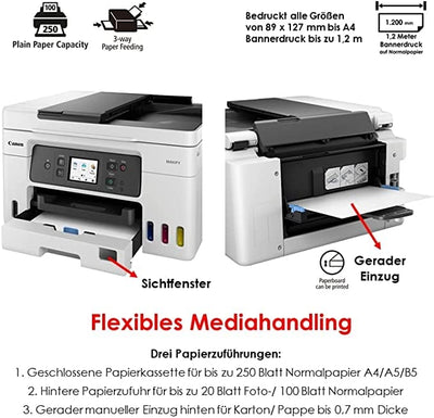 Canon MAXIFY GX4050 MegaTank Multifunktionsdrucker 4in1 (Tintenstrahl, Druck, Kopie, Scan, Fax, ADF 35 Blatt, WLAN, LAN, Touch LCD, Duplex, niedrige Seitenkosten, hohe Reichweite, gerader Einzug) weiß