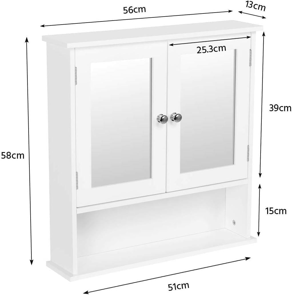 Yaheetech Spiegelschrank, Badschrank, Hängeschrank mit Spiegeltür, Badezimmerspiegel mit Ablagen, 56cmx13cmx58cm, Weiß