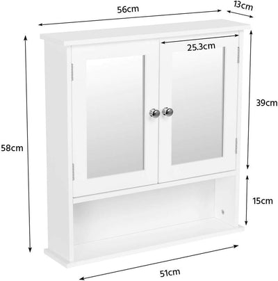 Yaheetech Spiegelschrank, Badschrank, Hängeschrank mit Spiegeltür, Badezimmerspiegel mit Ablagen, 56cmx13cmx58cm, Weiß