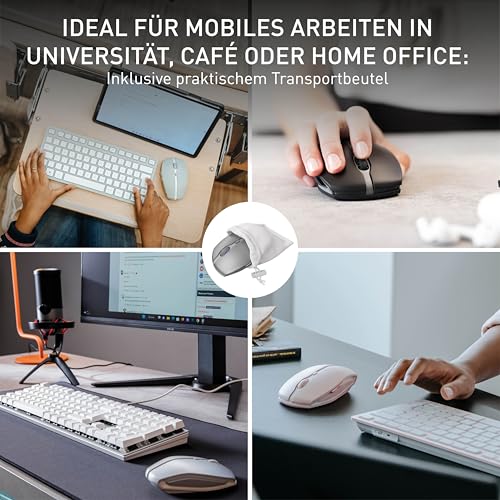 CHERRY GENTIX BT, Kabellose Bluetooth-Maus, Multi-Device-Funktion für bis zu 3 Geräte, Umschaltbare Auflösung (1000/2000 dpi), Batteriebetrieben, Frosted Silver