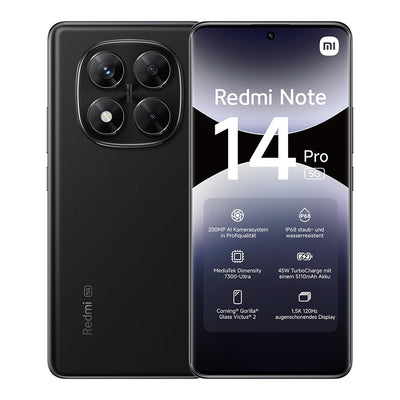 Xiaomi Redmi Note 14 Pro 5G Smartphone, 12 + 512GB, Black, 200MP professionelle AI-Kamera, IP68, 45W TurboCharge mit 5110mAh Akku, AI-Funktionen (kein Ladegerät enthalten)