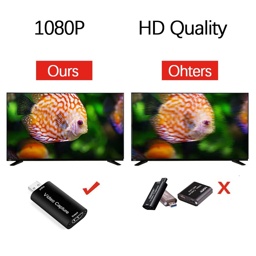 Videoaufnahmekarte Capture Card hdmi USB Adapter, 1080P hdmi Capture Card hdmi Video Capture USB2.0 für Gaming, Streaming TV, Rekorder Live-Streaming Video für Windows Mac OS (hdmi USB)