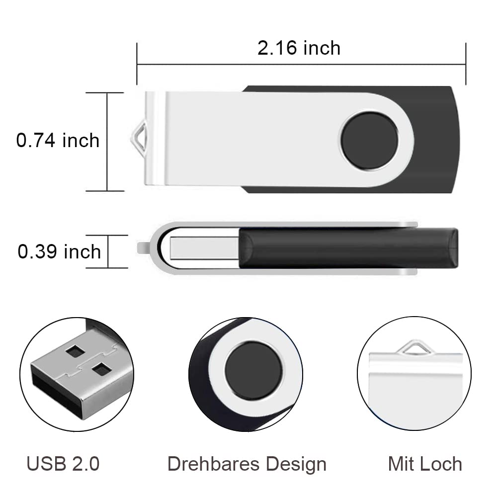 ABLAZE USB Stick 16GB 10 Stück, High Speed USB 2.0 Speicherstick Swivel Datenspeicher Metall Memory Sticks Flash Drive