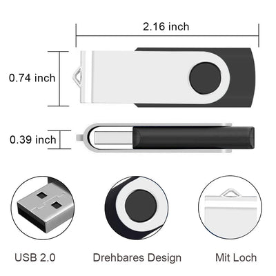 ABLAZE USB Stick 8GB 20 Stück, High Speed USB 2.0 Speicherstick Swivel Datenspeicher Metall Memory Sticks Flash Drive