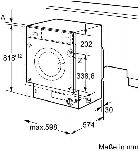 Bosch WIW28443 Serie 8 Einbauwaschmaschine Frontlader, 62 kWh pro 100 Waschzyklen, 1400 UpM, 8 kg, weiß, EcoSilence Drive, SpeedPerfect, VarioTrommel, ActiveWater Plus