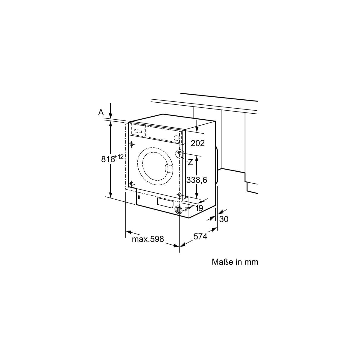 Bosch WIW28443 Serie 8 Einbauwaschmaschine Frontlader, 62 kWh pro 100 Waschzyklen, 1400 UpM, 8 kg, weiß, EcoSilence Drive, SpeedPerfect, VarioTrommel, ActiveWater Plus