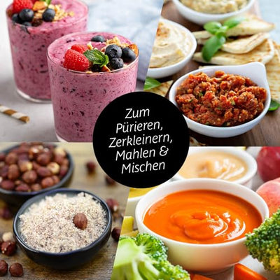 GOURMETmaxx Mr. Magic Mixer | Smoothie Maker mit XXL-Zubehörpaket | Standmixer 18-tlg. | Blender mit auslaufsicheren Frischhaltedeckeln | Food Processor für Shakes, Smoothies etc.