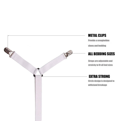 Auivguiv Toweter 6 Seiten Einstellbar Elastisch Bettlakenspanner mit Metallklammern, Criss Cross Bettwäsche Hosenträger, Passend für Alle Größen Runde und Quadratische Matratzen,3-Fach(Weiß)