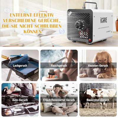 Ozongenerator 30000mg/h Ozongerät, Ozonisator Industrieller O3 Ozon Luftreiniger mit 120 Min Timer für 300㎡ Geruchskiller Geruchsneutralisierer für Auto, Rauch, Haustiergerüche, Küchengerüche Weiß