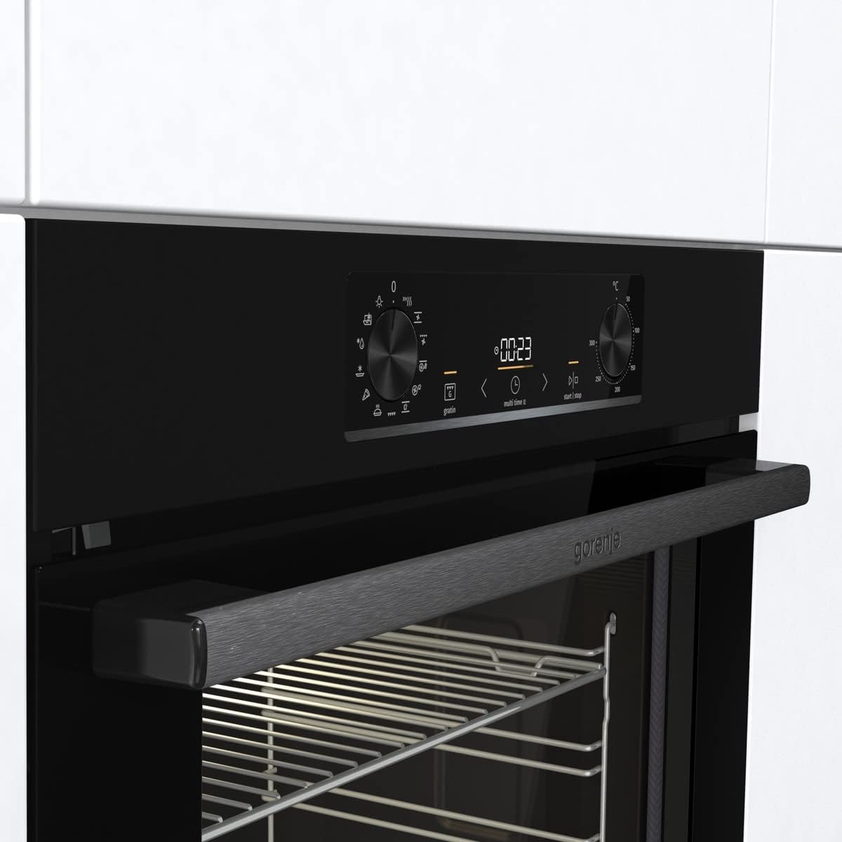 Gorenje BPS 6737 E02B Einbau-Backofen, 77 Liter, Pyrolyse, Heißluft, ExtraSteam, Gentle Close & Open, AirFry, PerfectGrill, PizzaMode 300°C, ChildLock, schwarz