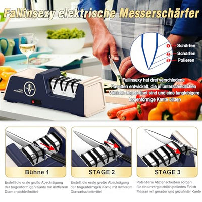 Fallinsexy Professioneller elektrischer Messerschärfer mit 100% Diamant-Schleifmitteln und Präzisionswinkelführungen für die Arbeit mit geraden Kanten und Keramikmessern in der Küche. Sharp