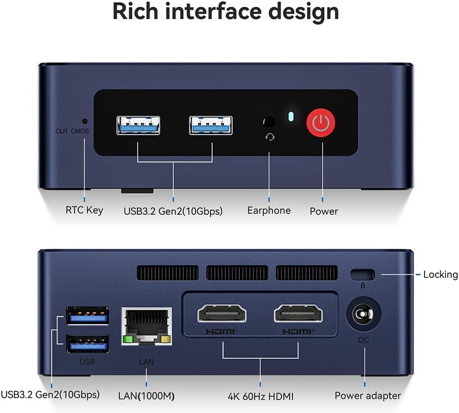 Beelink Mini S12 Mini PC, Intel 12th Gen N100(4C/4T, bis zu 3.4GHz), 16GB DDR4 500GB M.2 SSD, Mini Desktop Computer Unterstützung Dual HDMI 4K Output/WiFi6/BT5.2/USB 3.0